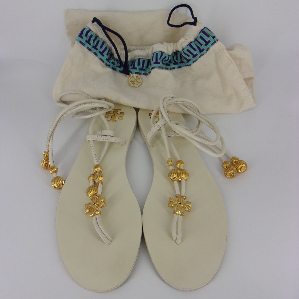 Tory Burch "Capri" cream white flat lace up sandals, size 7,w/original cloth bag